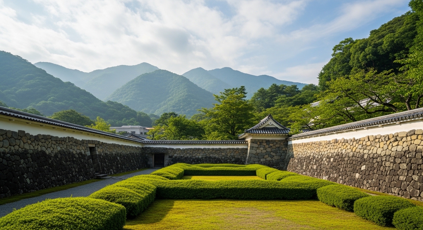 知覧観光を代表する美しい石垣と庭園が並ぶ知覧武家屋敷通りの風景。