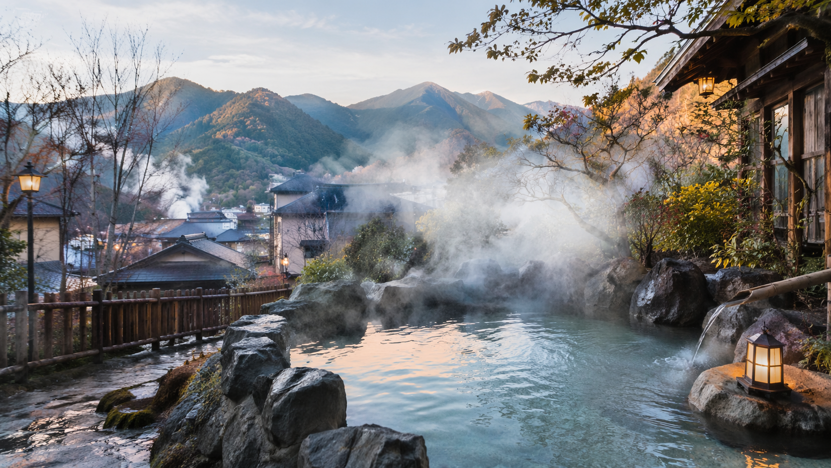 霧島温泉郷の日帰りプランで失敗しない回り方：霧島温泉郷の日帰りプランを考えるための温泉街と周辺道路のイメージ