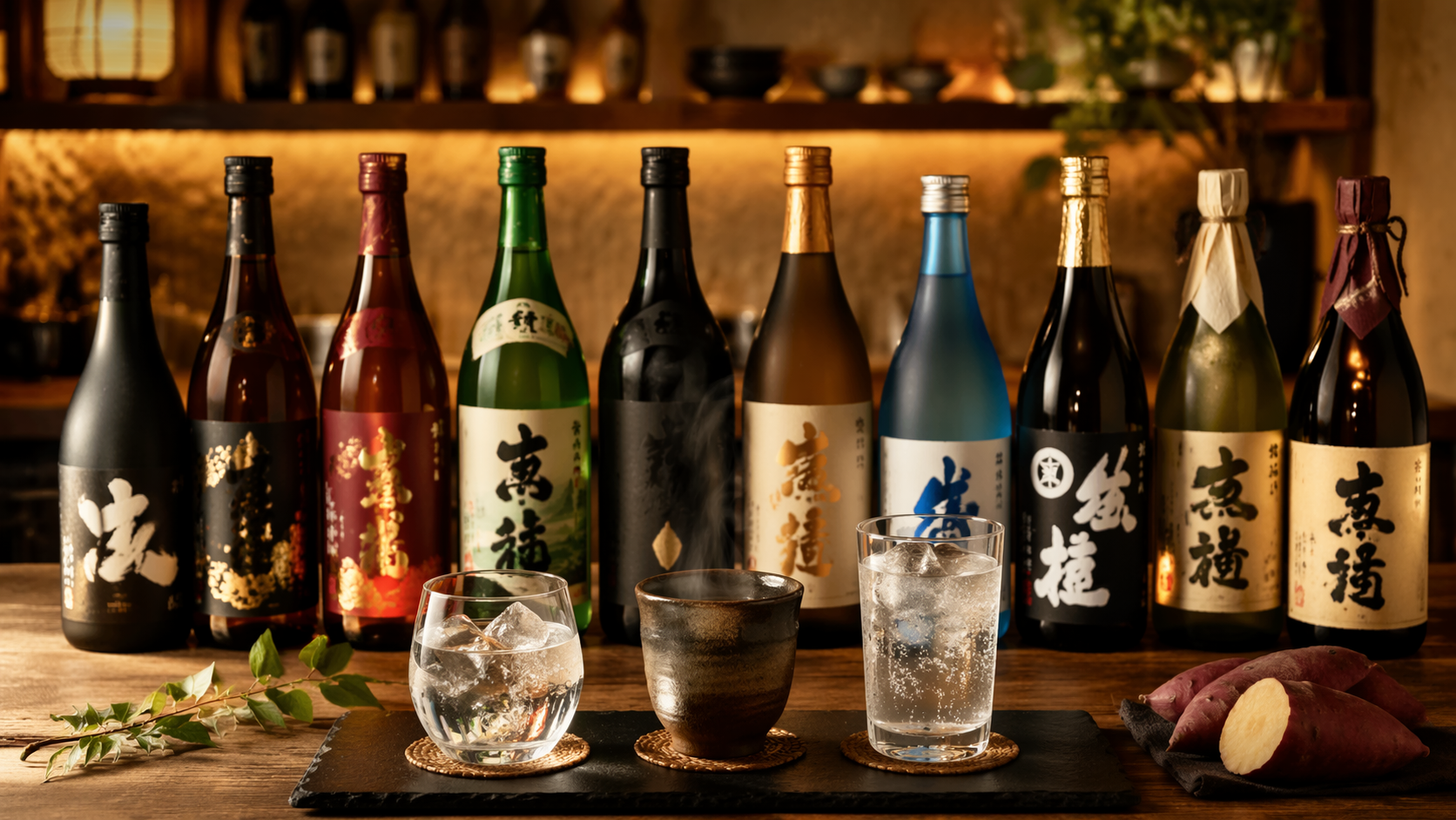 人気の芋焼酎ランキングをイメージしたボトル集合写真