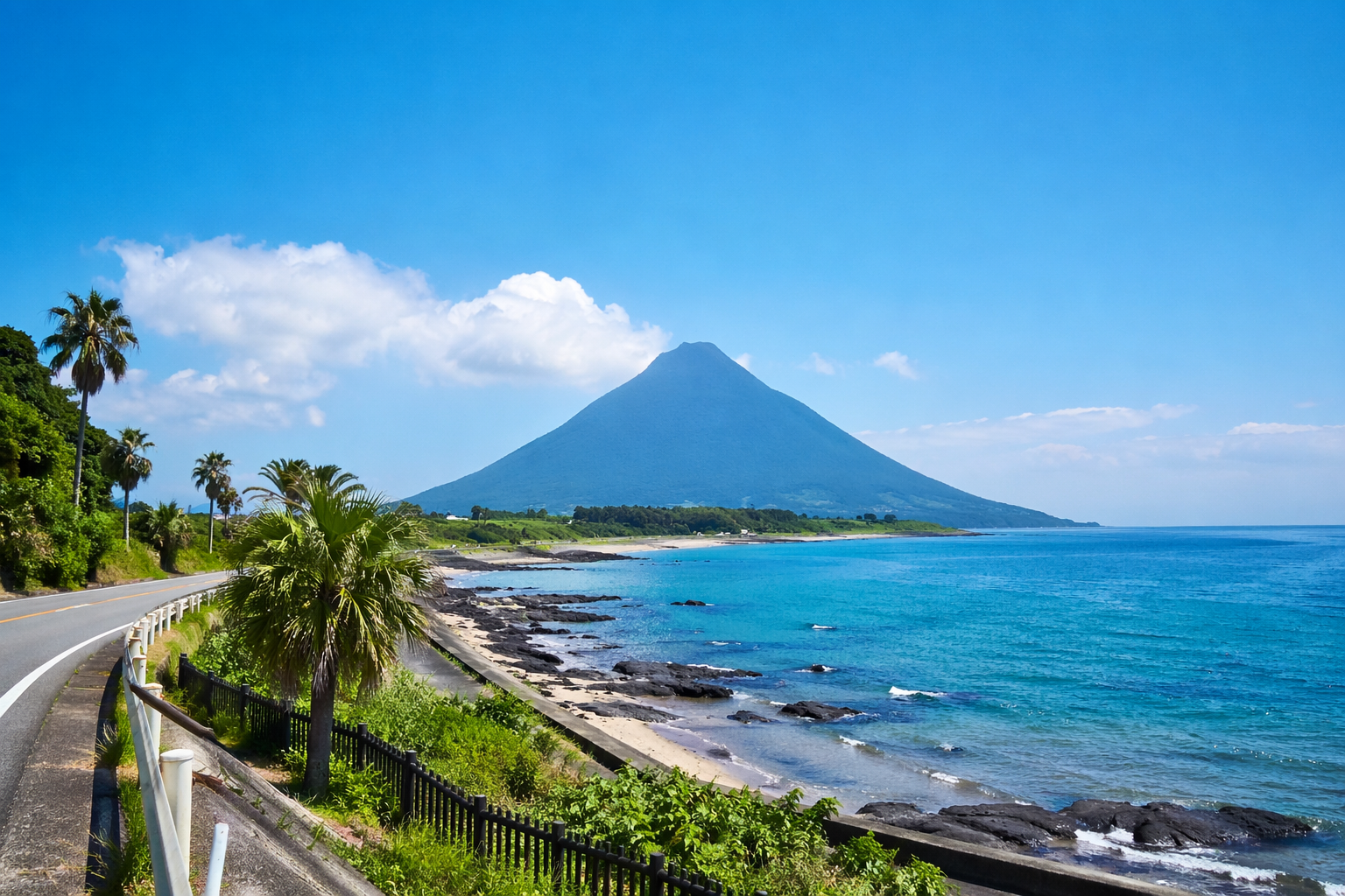 薩摩半島観光のモデルコースで訪れたい開聞岳と海岸線の絶景