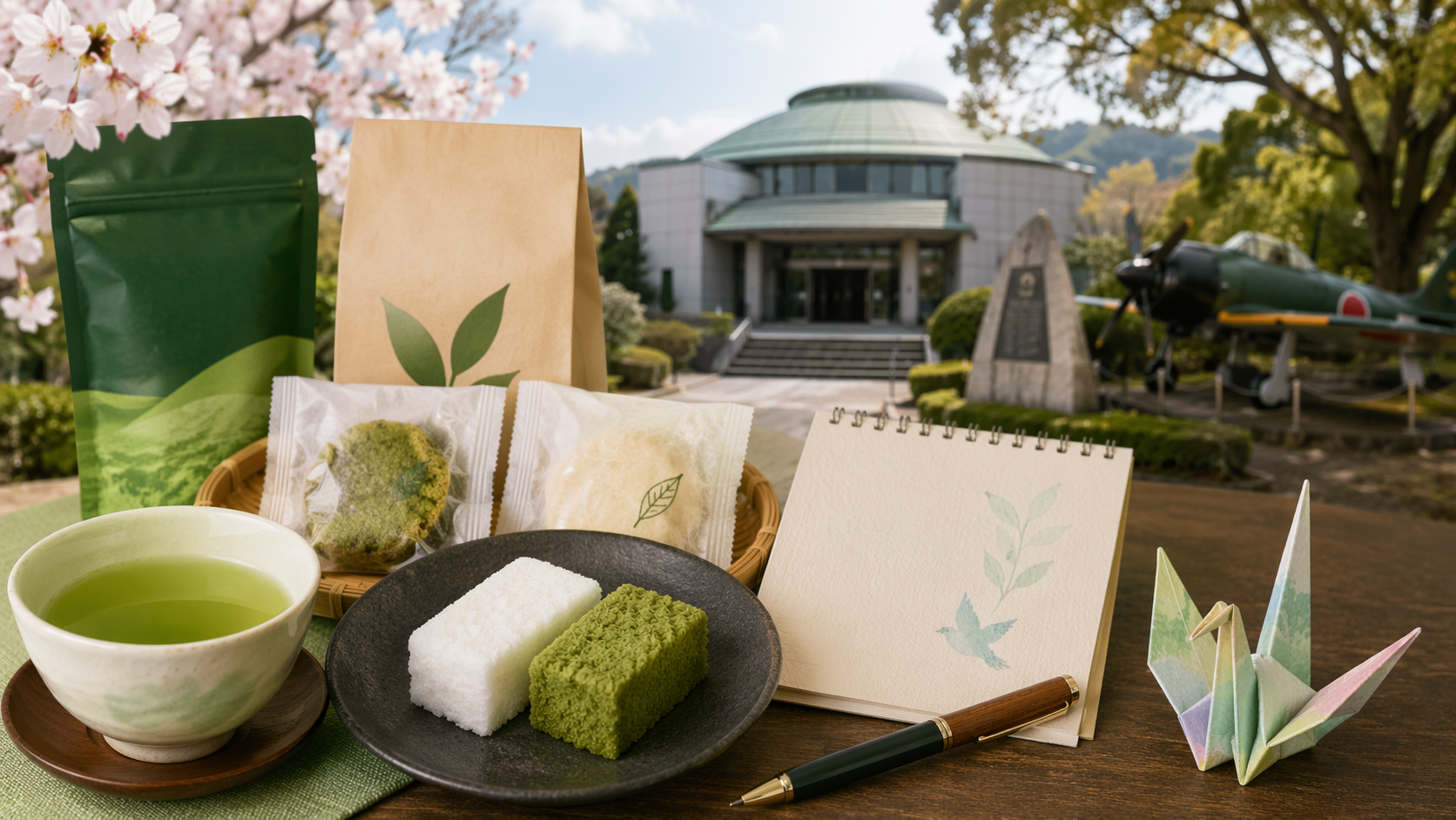 知覧特攻平和会館のお土産一覧を紹介する売店と記念品のイメージ