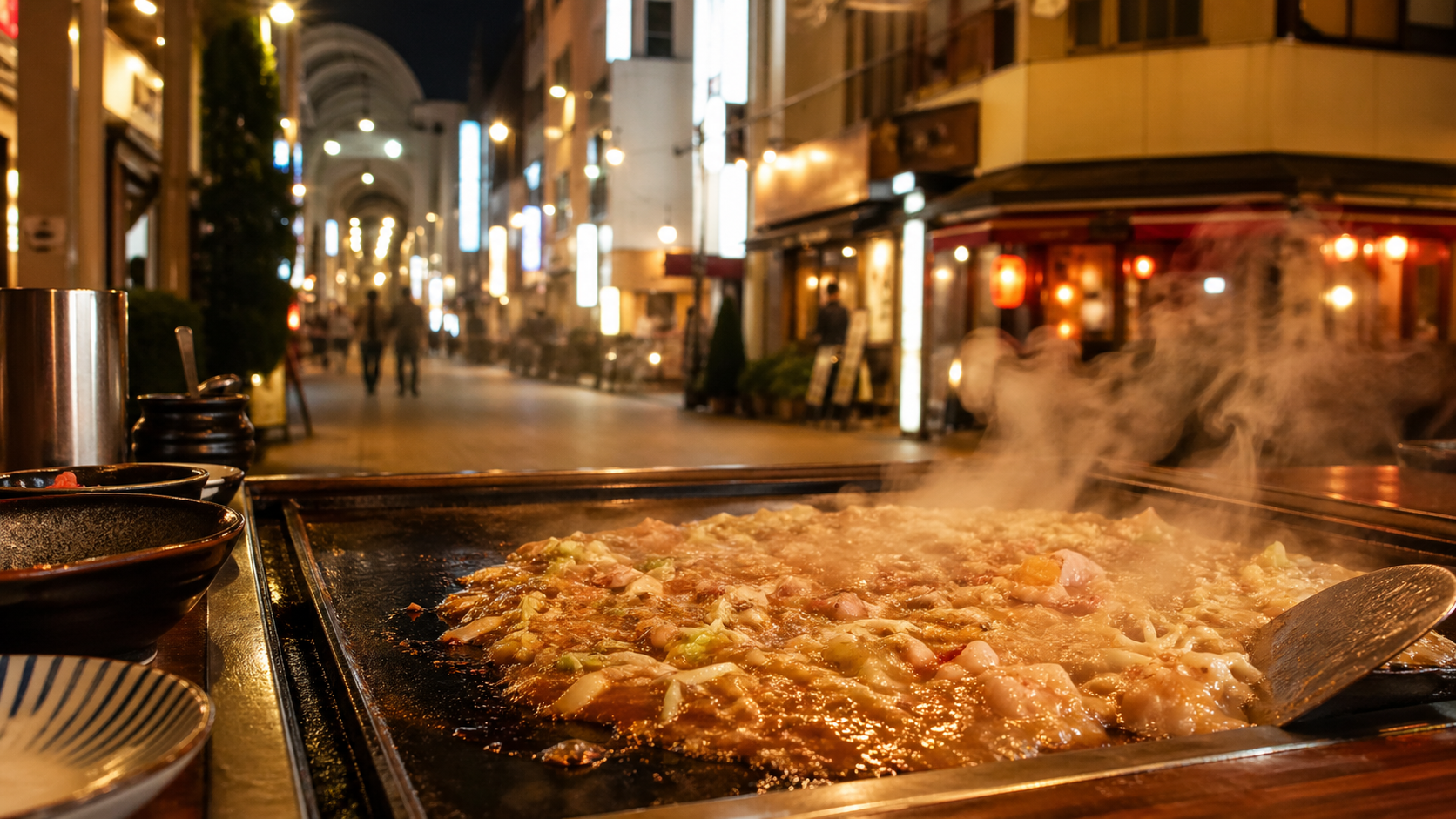 天文館のもんじゃ焼きが楽しめる鉄板グルメのイメージ