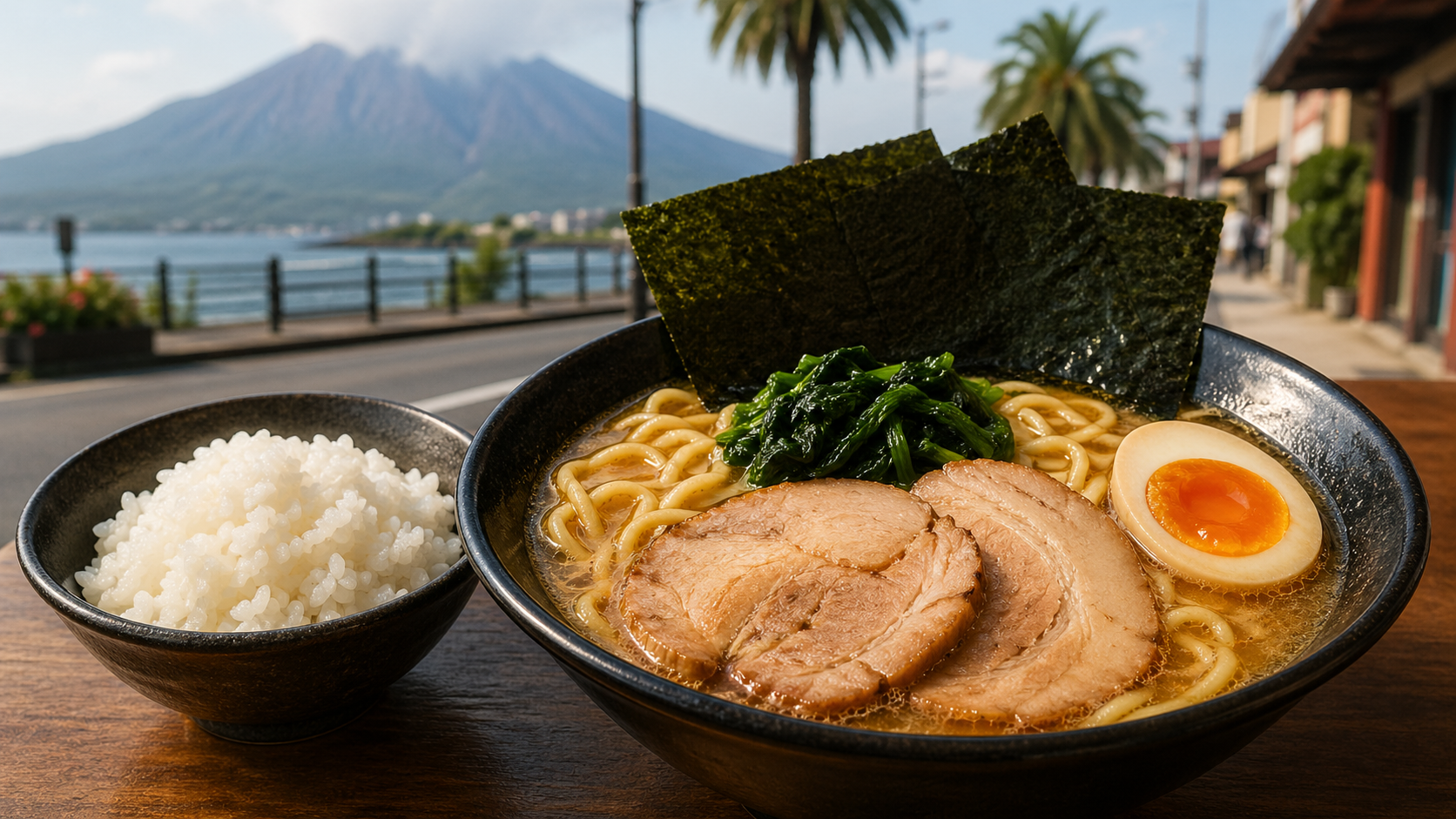 鹿児島の家系ラーメンを象徴する濃厚な豚骨醤油ラーメン