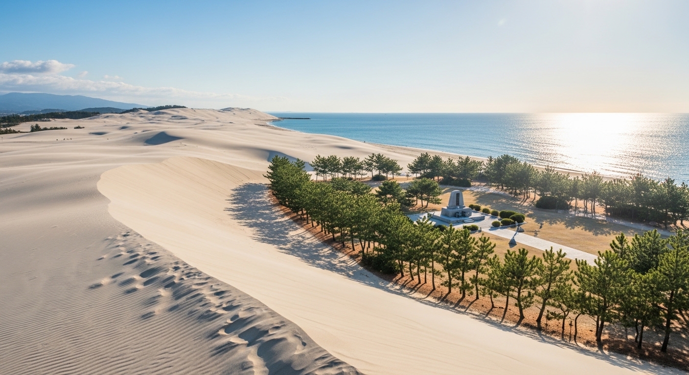万世特攻平和祈念館周辺の美しい吹上浜と平和を象徴する海岸風景