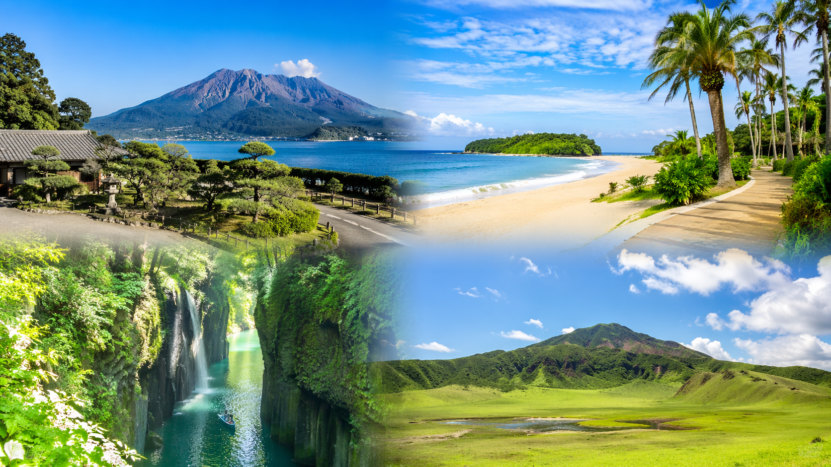 鹿児島から熊本へ向かう南九州3泊4日周遊ルートの全体イメージ