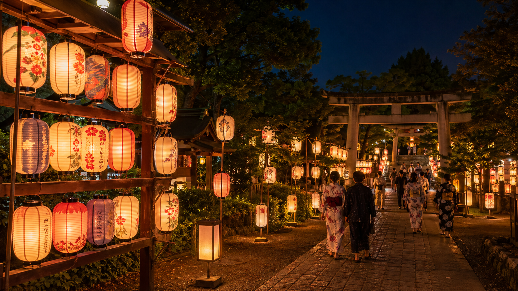 照国神社の六月灯で境内を彩る灯籠と参拝者の様子