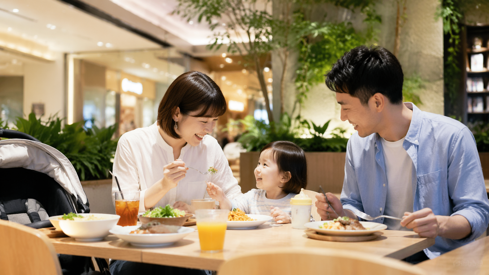 遊具付きカフェで親子がゆっくり過ごすランチタイムのイメージ