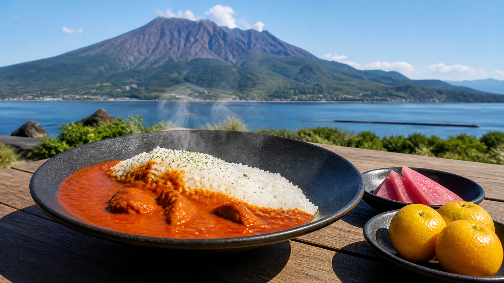 桜島のカレーと火山をイメージしたご当地ランチ