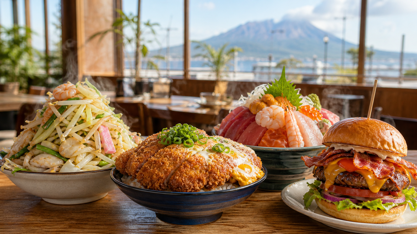 鹿児島のデカ盛りグルメを象徴する山盛りランチ