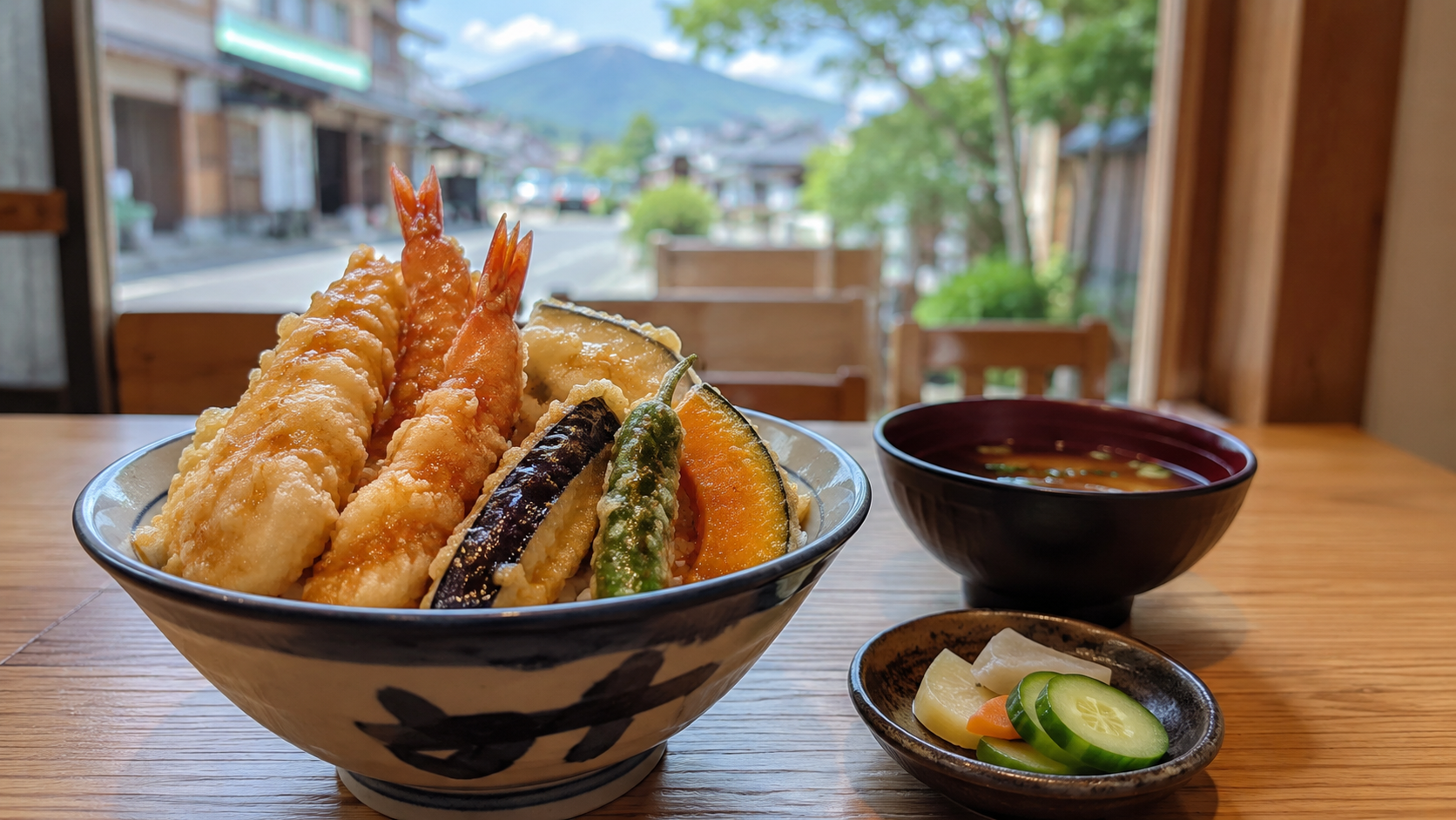 鹿児島の天丼を楽しむための海老天と野菜天の丼